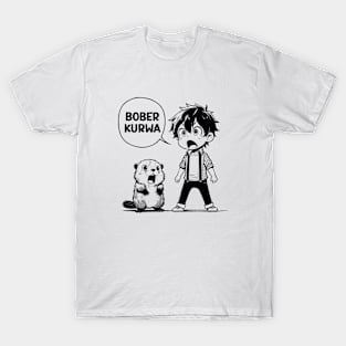 Funny Polish Internet Meme Bobr Bober Kurwa Anime Manga T-Shirt